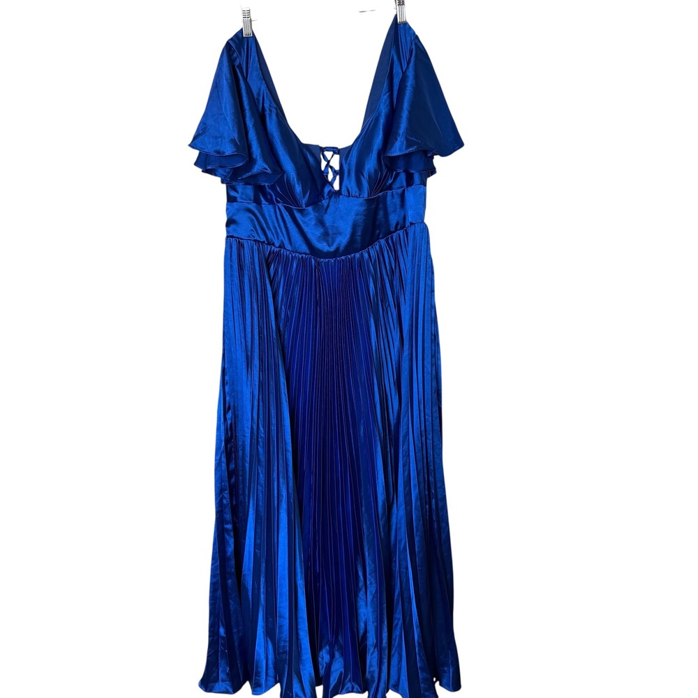 Wear Your Love Maxi Dress Womens Royal Blue NWT Pleated Satin Corset Back Formal